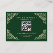 Groene en gouden Lijst QR-code RSVP Weddenschap We Informatiekaartje (Voorkant)