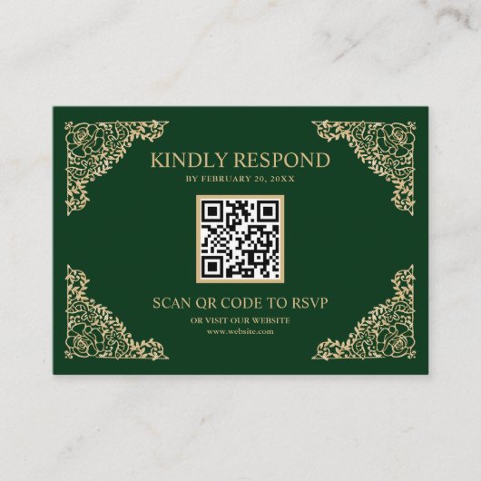 Groene en gouden Lijst QR-code RSVP Weddenschap We Informatiekaartje (Voorkant)