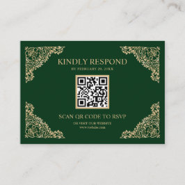 Groene en gouden Lijst QR-code RSVP Weddenschap We Informatiekaartje