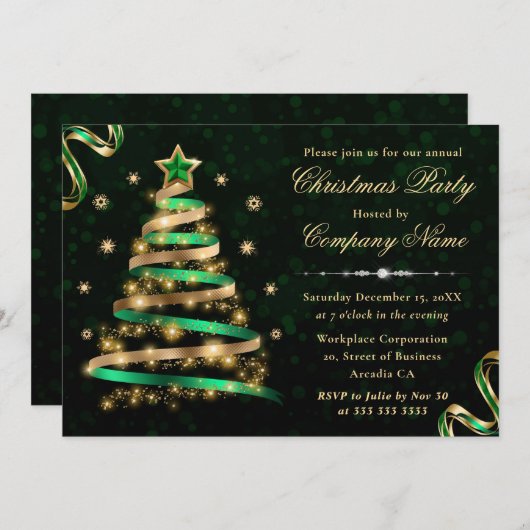 Groene en gouden lintboom - kerst in bedrijven kaart (Voorkant / Achterkant)