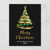 Groene en gouden lintboom, pretkerst feestdagenkaart (Voorkant)