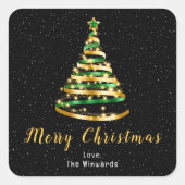 Groene en gouden lintboom, pretkerst vierkante sticker (Voorkant)