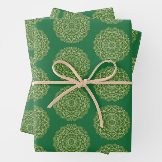 Groene en Gouden Mandala Inpakpapier Vel (In situ)