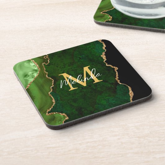 Groene en gouden marmeren Agaat Bier Onderzetter (Linkerzijde)