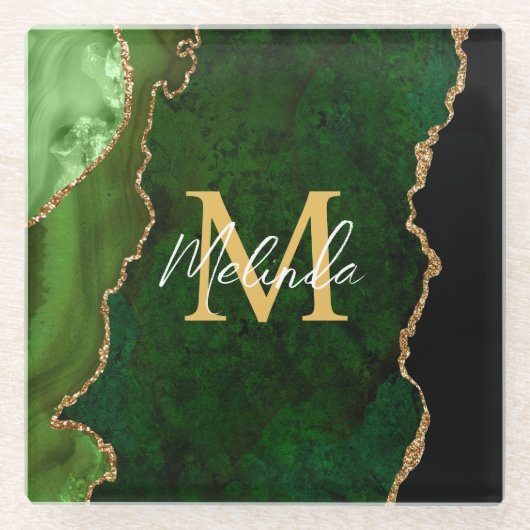 Groene en gouden marmeren Agaat Glazen Onderzetter (Voorkant)