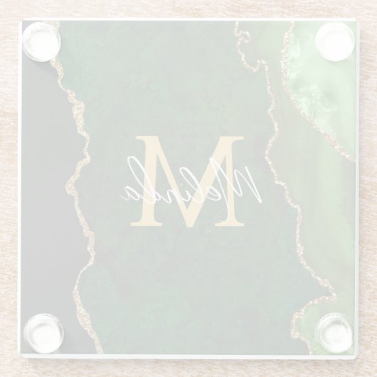 Groene en gouden marmeren Agaat Glazen Onderzetter (Achterkant)