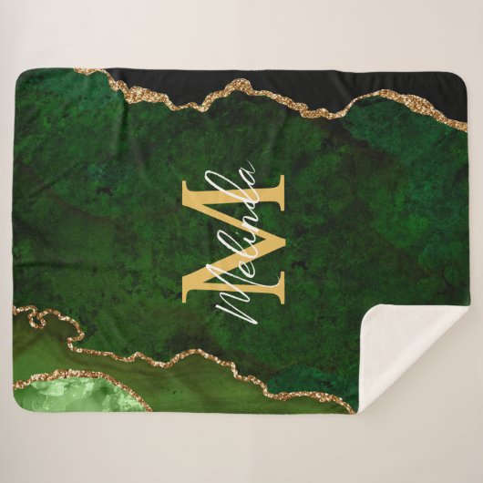 Groene en gouden marmeren Agaat Sherpa Deken (Voorkant (horizontaal))