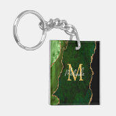 Groene en gouden marmeren Agaat Sleutelhanger (Voorkant Links)