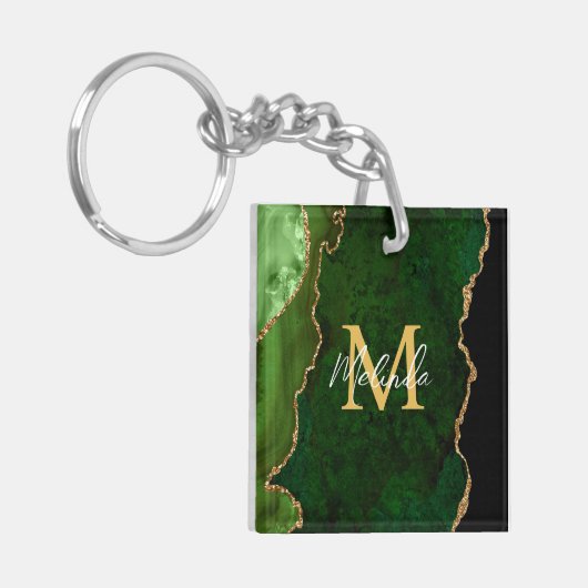 Groene en gouden marmeren Agaat Sleutelhanger (Voorkant Links)