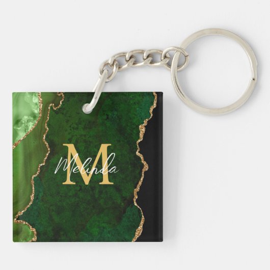 Groene en gouden marmeren Agaat Sleutelhanger (Achterkant)