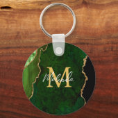 Groene en gouden marmeren Agaat Sleutelhanger (Voorkant)