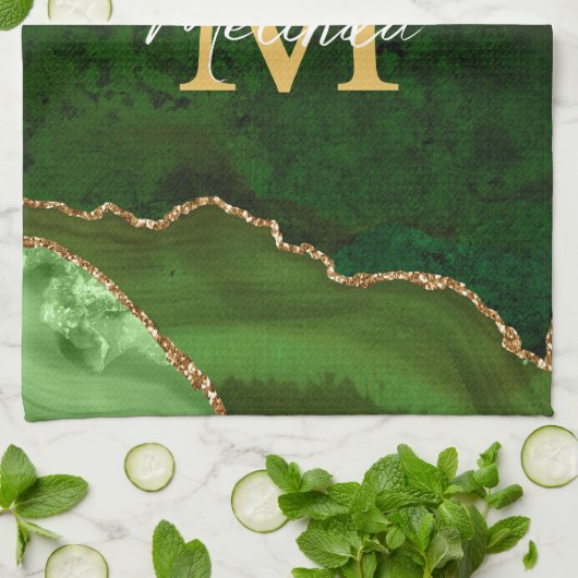 Groene en gouden marmeren Agaat Theedoek (Gevouwen)