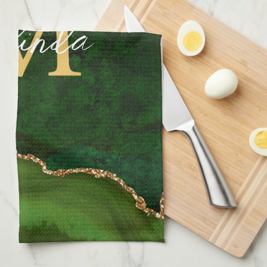 Groene en gouden marmeren Agaat Theedoek (Quarter Fold)