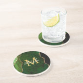 Groene en gouden marmeren Agaat Zandsteen Onderzetter (Zijkant)