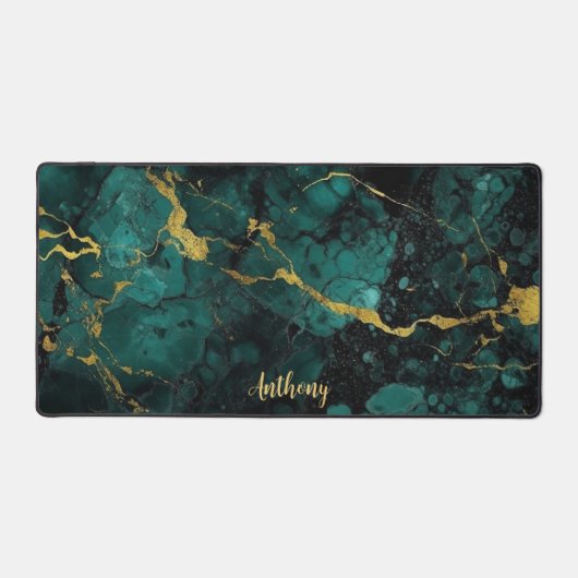 Groene en gouden marmeren textuur gepersonaliseerd bureaumat (Voorkant)