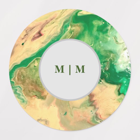 Groene en gouden marmeren wervelingen labels (Design 1)