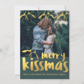 Groene en gouden Merry Kissmas Photo Holiday Kaart (Voorkant)