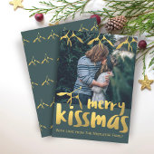 Groene en gouden Merry Kissmas Photo Holiday Kaart