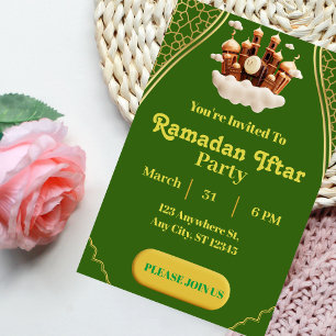 Groene en gouden minimalistische Ramadan Iftar uit Kaart