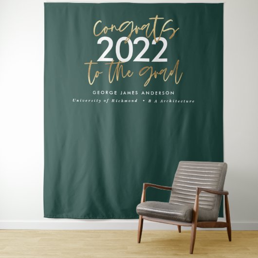 groene en gouden moderne script stijlvolle afstude wandkleed (In situ)