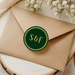 Groene en Gouden Monogram Envelopzegel Ronde Sticker