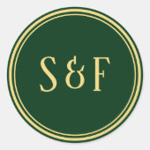 Groene en Gouden Monogram Envelopzegel Ronde Sticker (Voorkant)