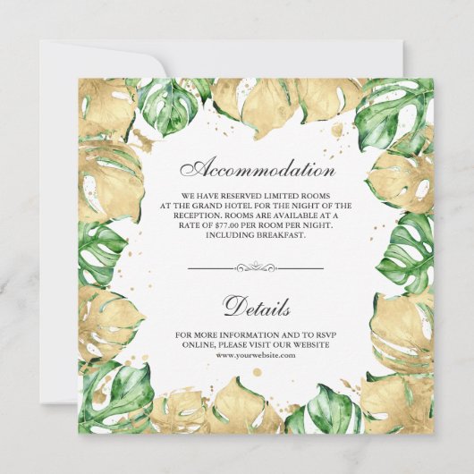 Groene en gouden Monstera Palm Alles in één bruilo Kaart (Achterkant)