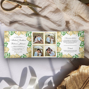 Groene en Gouden Monstera Palm Foto Collage Trouwf Drieluik Uitnodiging
