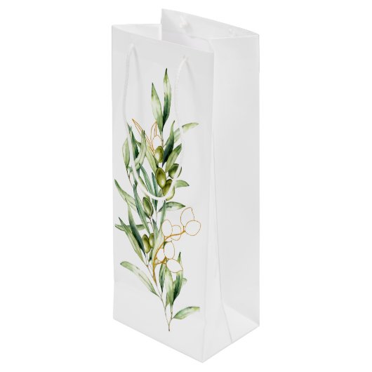Groene en Gouden Olijfstam Zakelijke Merchandise B Wijn Cadeautas (Achterkant Gekanteld)
