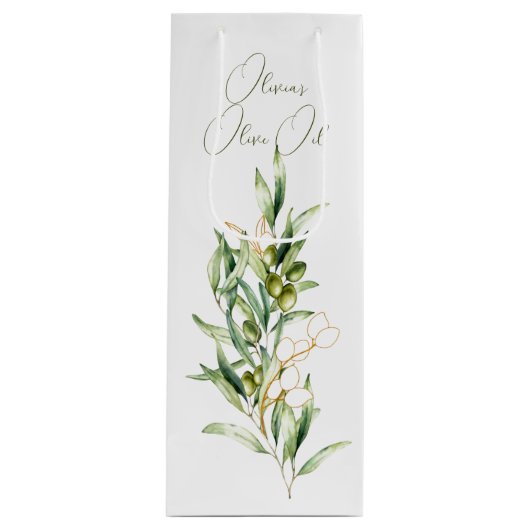 Groene en Gouden Olijfstam Zakelijke Merchandise B Wijn Cadeautas (Voorkant)