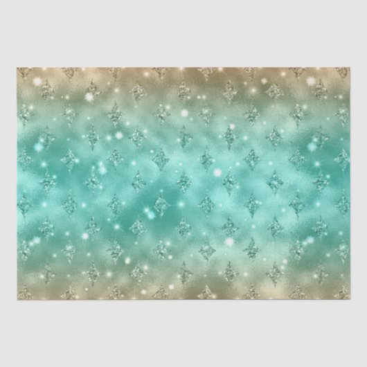 Groene en gouden ombre glitter hemels patroon tissuepapier (Voorkant)