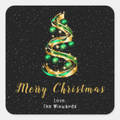 Groene en gouden Ornamenten Kerst Vierkante Sticker (Voorkant)