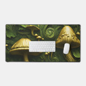 Groene en gouden paddenstoel op bloemen bureaumat (Keyboard & Muis)