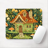 Groene en gouden paddenstoel op bloemen muismat (Met muis)