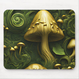 Groene en gouden paddenstoel op bloemen muismat