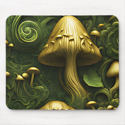 Groene en gouden paddenstoel op bloemen muismat (Voorkant)