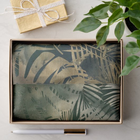 Groene en gouden palmbladeren tissuepapier (Geschenk)