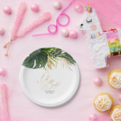 Groene en gouden palmbladeren Tropisch Elegant Papieren Bordje (Feest)