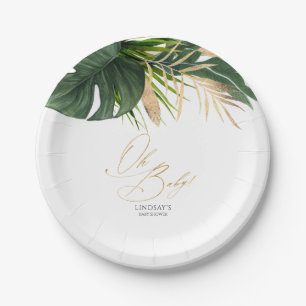Groene en gouden palmbladeren tropische elegant papieren bordje