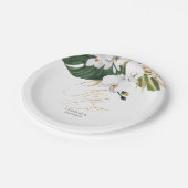 Groene en gouden palmbladeren Witte orchideeën Ele Papieren Bordje (Gekanteld)