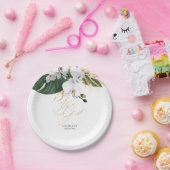 Groene en gouden palmbladeren Witte orchideeën Ele Papieren Bordje (Feest)