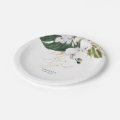 Groene en gouden palmbladeren Witte orchideeën Ele Papieren Bordje (Gekanteld)