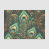 Groene en gouden Pauw Veren Decoupage Papier (Voorkant)