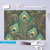 Groene en gouden Pauw Veren Decoupage Papier (Craft)