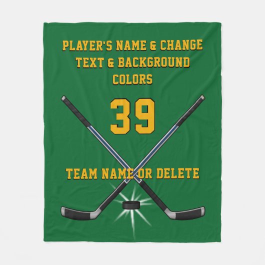 Groene en gouden persoonlijke Hockey Blanket Fleece Deken (Voorkant)