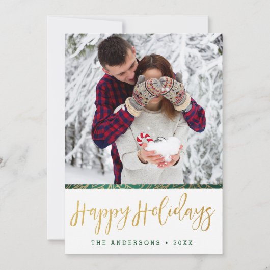 Groene en gouden  Prettige feestdagen Feestdagenkaart (Voorkant)