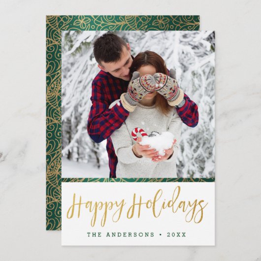 Groene en gouden  Prettige feestdagen Feestdagenkaart (Voorkant / Achterkant)