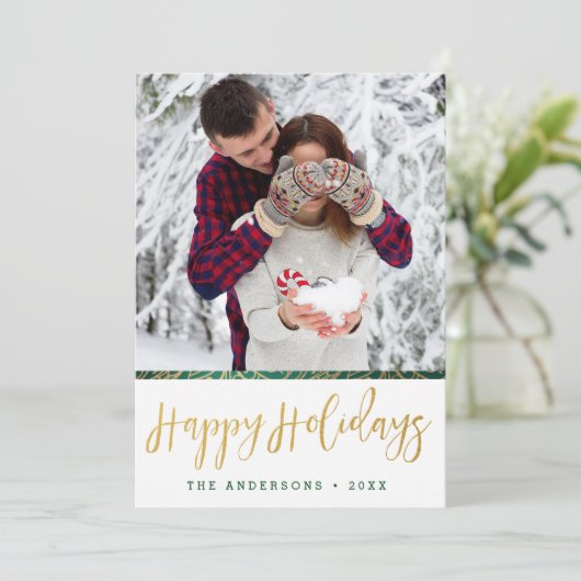 Groene en gouden  Prettige feestdagen Feestdagenkaart (Staand voorkant)