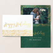 Groene en gouden Prettige feestdagen Folie Kaarten (Display)