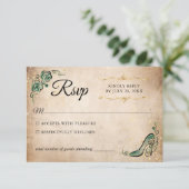 Groene en Gouden Prinses Elegante Trouwdag RSVP Kaartje (Staand voorkant)